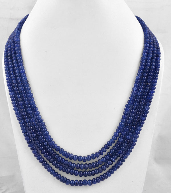 4-6.5mm, 837 CT. Blue Sapphire Rondelle Necklace/4 Strands Layering Necklace/Beaded Necklace/Handmade Necklace/Sapphire Gemstone/Gift Her