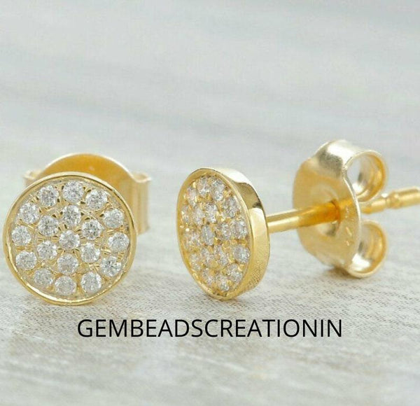 6mm Diamond Disc Stud Earring Round Dainty Cluster Diamond Earrings 14k Gold Pave Round Studs Minimalist Gold Earrings Dainty Earrings