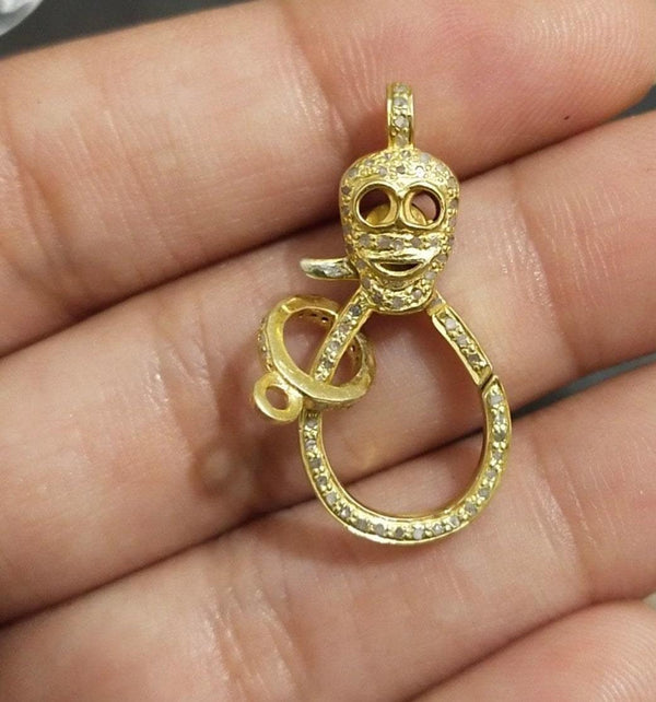 Pave Diamond Skull Lobster Diamond Findings Lobster Lock Clasp 925 Silver 27x13mm Diamond Lock Skeleton Clasp Clips Diamond Lobster Clasp