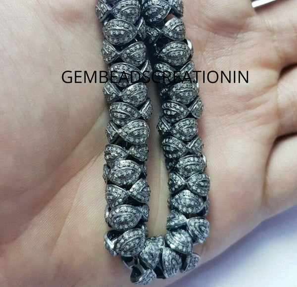 11mm pave diamond spacer beads 925 silver diamond rondelle jewelry charm bracelet necklace jewelry handmade fine craft supplies