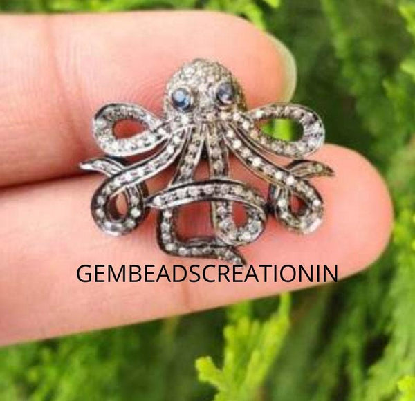 23mm pave diamond octopus pendant animal octopus sea special pendant necklace handmade gifts 925 sterling silver jewelry