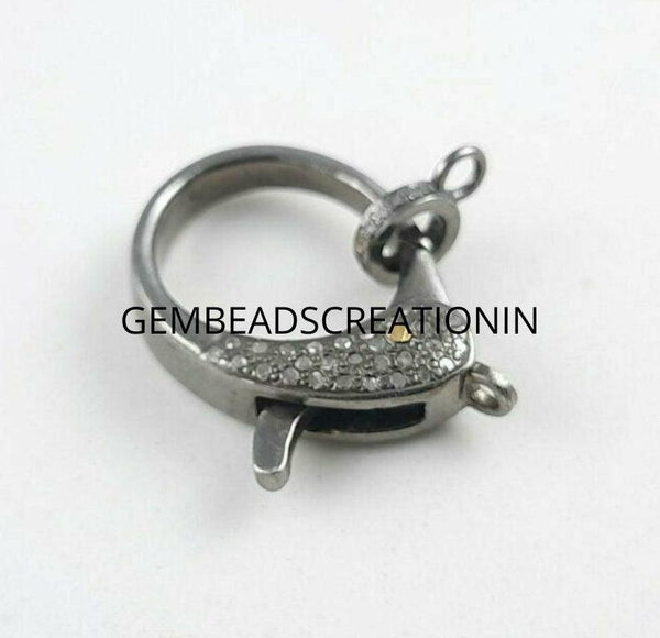 Pave Diamond Lobster Clasp 925 Sterling Silver Diamond Lock Handmade Diamond Findings Clasp & Clips Fine Jewelry Findings