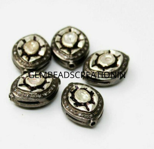 16x12mm Pave diamond polki beads spacers beads 925 sterling silver handmade diamond jewelry fine jewelry making supplies rose cut diamond