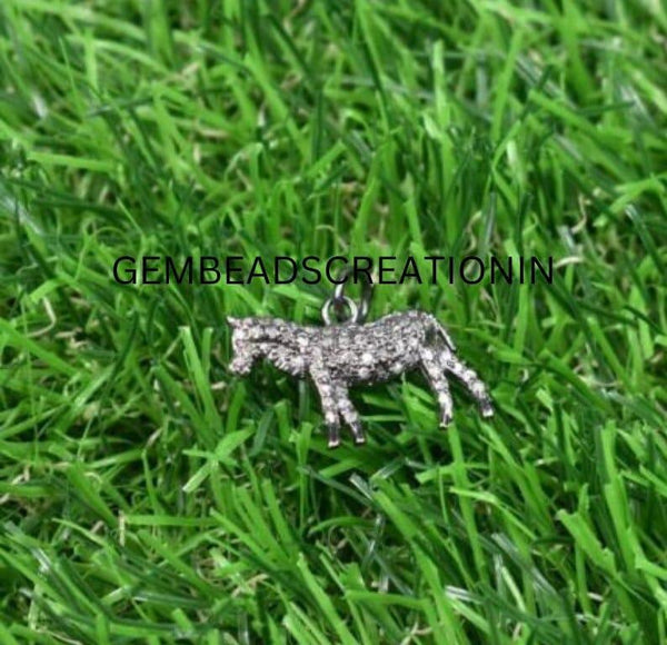 Pave Diamond Horse Charm Pendant 925 Silver Minimalist Animal Pendant Charm For Necklace Bracelet Jewelry Findings Craft Supplies Gifts