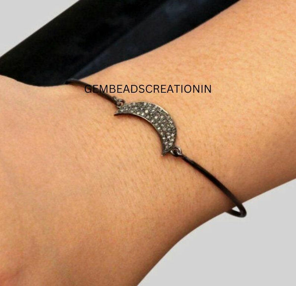 Pave Diamond Moon Bracelet 925 Silver Anniversary Birthday Gift Celestial Bracelet Dainty Gifts For Her Jewelry For Women Dainty Jewelry