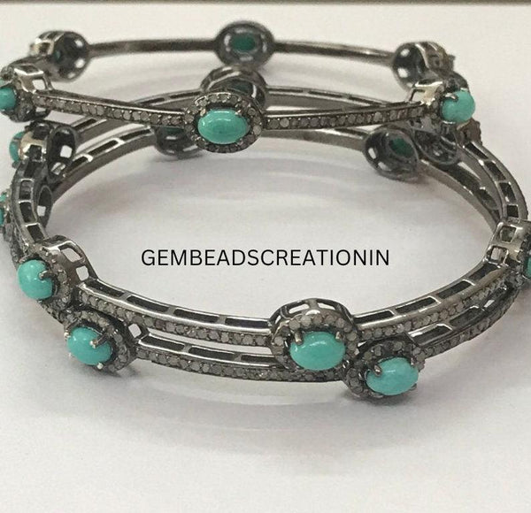 Turquoise Pave Diamond Bangle 925 Silver Bangle Bracelet Fine Jewelry Wedding Gift For Her Diamond Bangle Stacking Gemstone Handmade Bangle