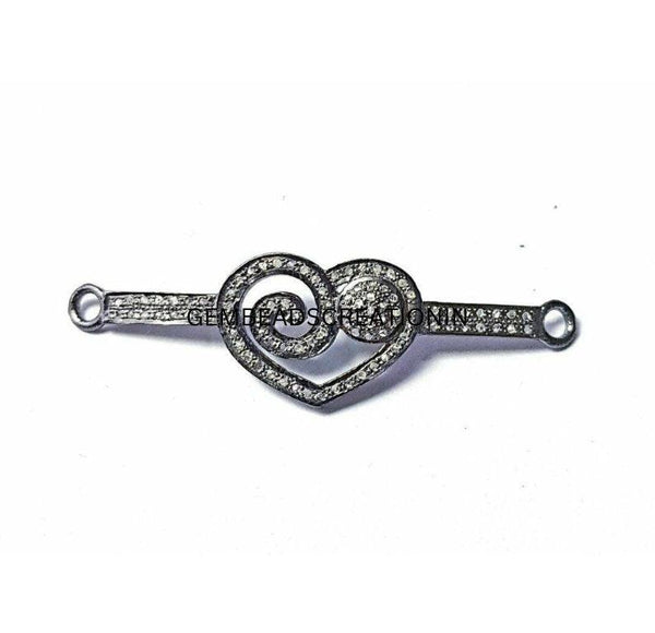 50x10mm Pave Diamond Heart Connector 925 Silver Diamond Bracelet Chain Connector Charm Jewelry Connector Handmade Charm Findings