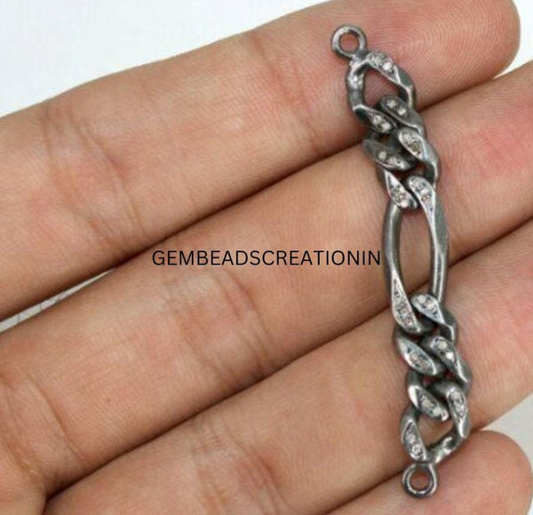 55x7mm Pave Diamond Chain Connector 925 Silver Handmade Bracelet Connector Jewelry Findings Link Chain Necklace Handmade Jewelry Connector