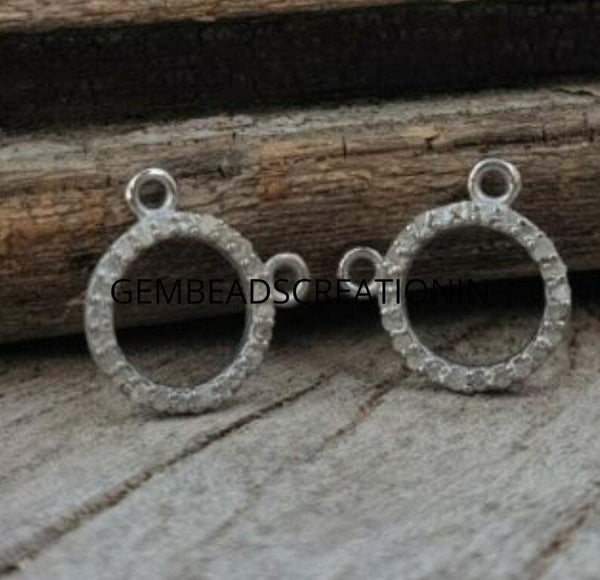 11mm Natural pave diamond round charm pendant double bail pendant jewelry findings mickey beads handmade jewelry making charms 925 silver