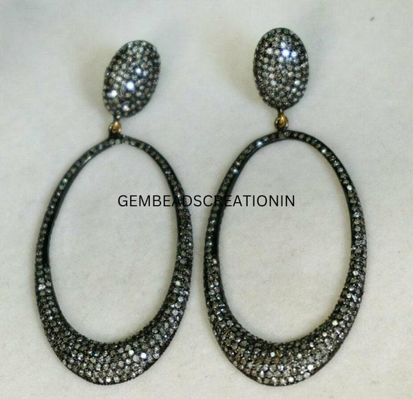 Pave Diamond Statement Earring 64x26mm 925 Sterling Silver Handmade Jewelry Gift For Her Diamond Wedding Bridal Anniversary Gift