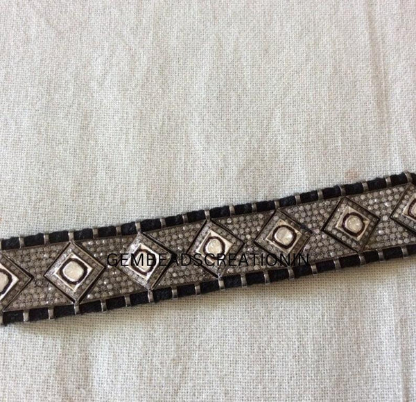 RoseCut Pave Diamond Polki Macrame Thread Bangle Bracelet Jewelry in 925 Sterling Silver