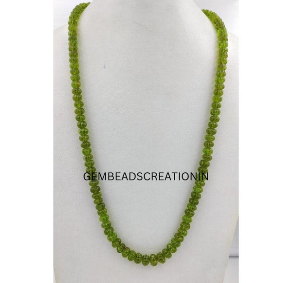 8-11mm Precious Peridot Carving Rondelle Necklace/Natural Gemstone Necklace/Carving Beads Necklace/Melon Cut Rondelle Beads/Handmade Jewelry