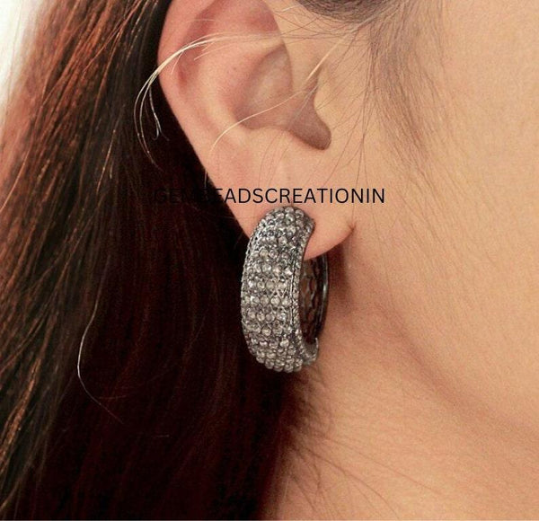 29mm Pave Diamond Hoop Earring 925 Silver Fashion Diamond Earring Handmade Jewelry Gift For Her Huggies Earring Jewelry Anniversary Gift