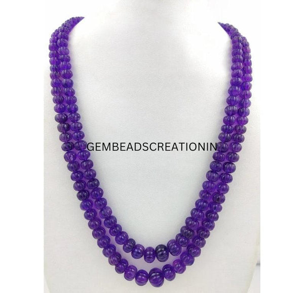 Natural Amethyst Carving Rondelle Necklace/Precious Gemstone Necklace/Carving Beads Necklace/Melon Cut Rondelle Beads/Handmade Jewelry