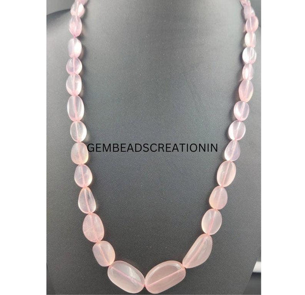 Rose Quartz Tumble Beads Necklace/Natural Rose Quartz Necklace/Precious Gemstone Jewelry/Handmade Necklace/Fine Quality Beads/Nugget Beads