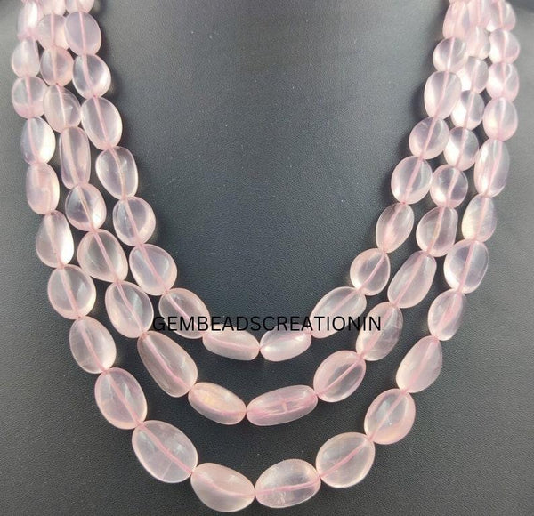 Precious Rose Quartz Gemstone Necklace/Natural Gemstone Necklace/Tumble Nugget Beads/Layering Handmade Jewelry/Birthday Gift For Her