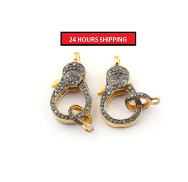 Pave Diamond Lock, Lobster Lock Clasp, Sterling Silver 25x13mm Diamond Lock Claw, Diamond Findings, Diamond Clasp & Clips, Jewelry Making