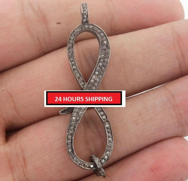 Pave Diamond Lobster, Infinity Lock Clasp, 44x12mm Diamond Lock Claw, Diamond Findings, Diamond Clasp & Clips, Silver Infinity Charm