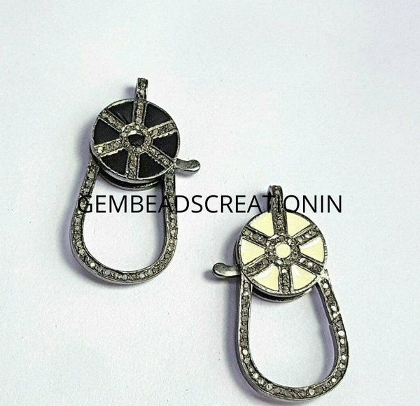 Pave Diamond Enamel 925 Silver Lobster Clasp Necklace Connector Bakelite Jewelry 40x20mm Diamond Jewelry Lock Clasp Clips Enhancer Charm