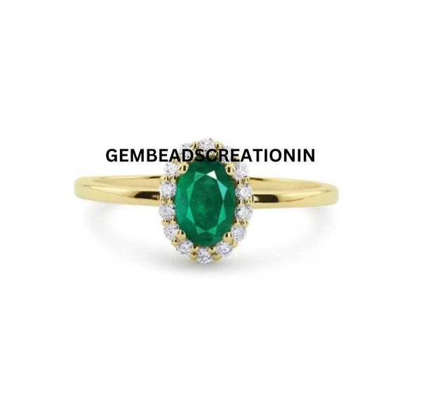 Natural Diamond Emerald Ring 14k Solid Gold Ring Solitaire Ring Green Gemstone Anniversary Ring Emerald Engagement Ring Anniversary Ring