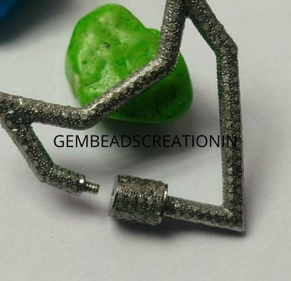 Pave Diamond Fancy Lock Carabiner Necklace Open Fancy Carabine Diamond Enhancer Lock Screw Clasp Pave Diamond Clasp Handmade Jewelry Finding