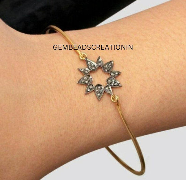 Pave Diamond Flower Dainty Bracelet 925 Silver Anniversary Birthday Gift For Her Jewelry For Women Handmade Dainty Minimalist Jewelry