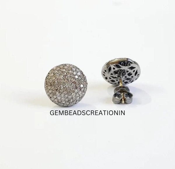 15mm Pave Diamond Round Stud Earrings/Diamond Earrings/925 Sterling Silver/Handmade Diamond Jewelry/Minimalist Earrings/Tiny Round Stud/Gift