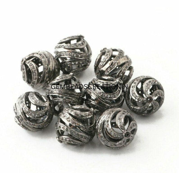 16X14mm Pave Diamond Beads/Filigree Beads/Silver Spacer Beads/Jewelry Beads Findings/Diamond Findings Supplies/Diamond Round Ball Beads