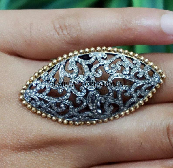 Pave Diamond Marquise Ring/925 Silver Alliance Ring/Filigree Ring/Women Ring/Gift For Her/Wedding Engagement Ring/Designer Fine Jewelry Ring