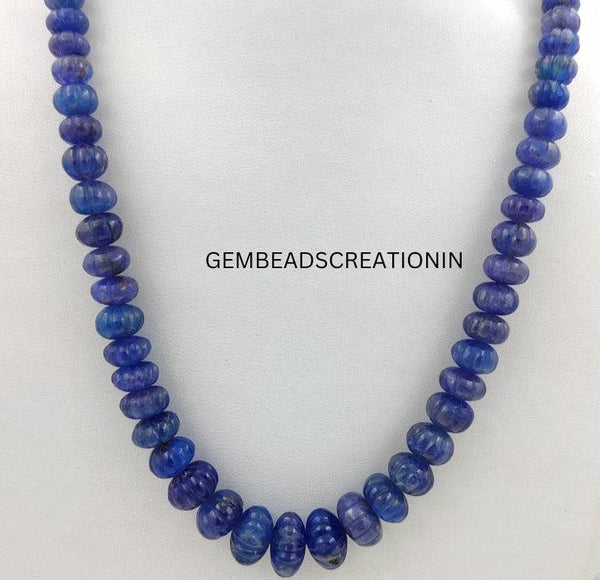 9-16.5mm Natural Tanzanite Necklace/Precious Gemstone Necklace/Carving Beads Necklace/Melon Shape Beads/Handmade Necklace Jewelry/Gift Ideas