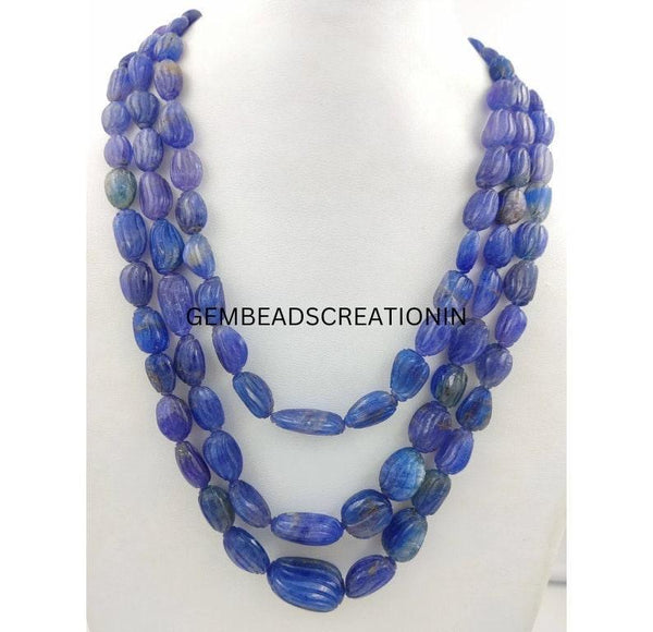 Natural Tanzanite Carving Necklace/Tanzanite Tumble Necklace/Carving Beads Necklace/Melon Cut Beads/Gemstone Jewelry/Precious Necklace/Gifts