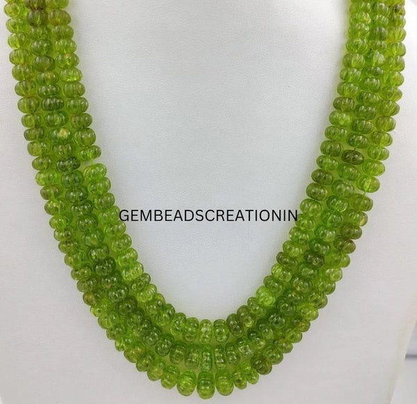 7-12mm Natural Peridot Carving Rondelle Necklace/Precious Gemstone Necklace/Carving Beads Necklace/Melon Cut Rondelle Beads/Handmade Jewelry