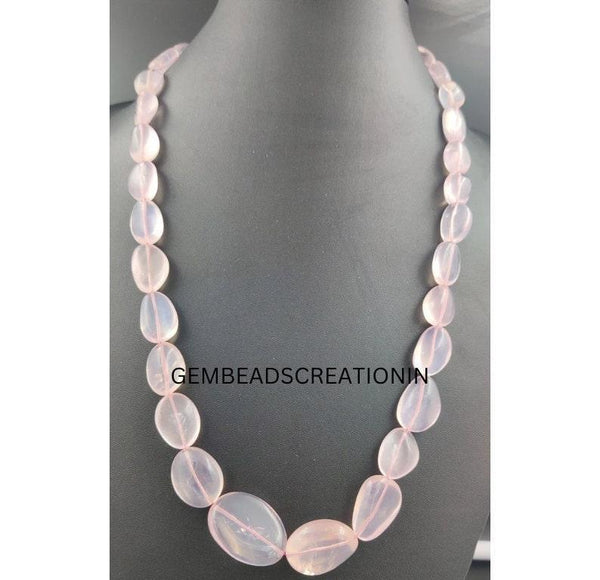 Natural Rose Quartz Necklace/Rose Quartz Tumble Nugget Beads/Handmade Gemstone Jewelry/Gemstone Necklace/Anniversary Engagement Gift Ideas