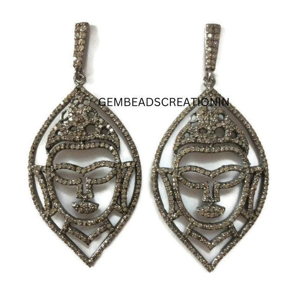 50x38mm pave diamond buddha design earrings 925 sterling silver diamond earring handmade jewelry gift for her drop dangle hanging earring