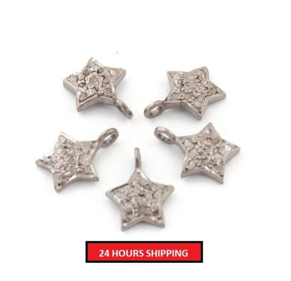 Pave Diamond Star Charm Pendant 10x8mm Oxidized Silver/Yellow Gold Diamond Finding Jewelry Star Pendant Necklace Bracelet Charm Craft Supply