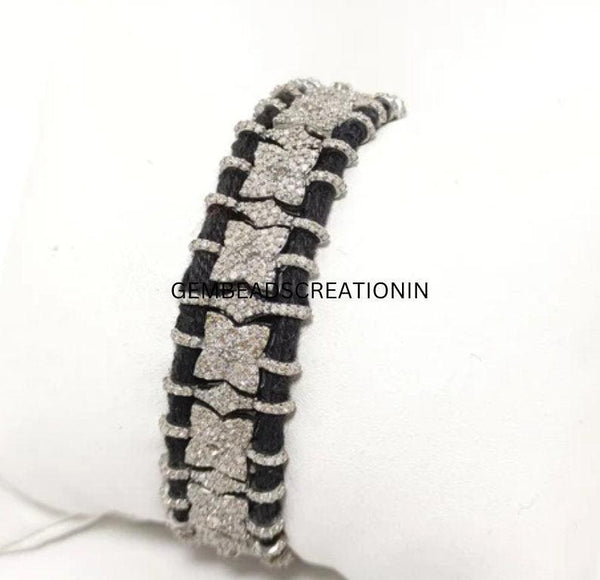 Pave Diamond Thread Bracelet Diamond Macrame Bracelet 925 Silver Jewelry Statement Jewelry Handmade Bracelet Gift For Her Bangle Bracelet