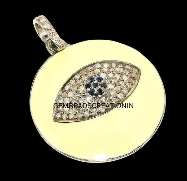 Pave Diamond Evil Eye Pendant Enamel Diamond Jewelry Round Evil Eye Pendant Pave Diamond Jewelry Evil Eye Necklace Protection Charm Pendant