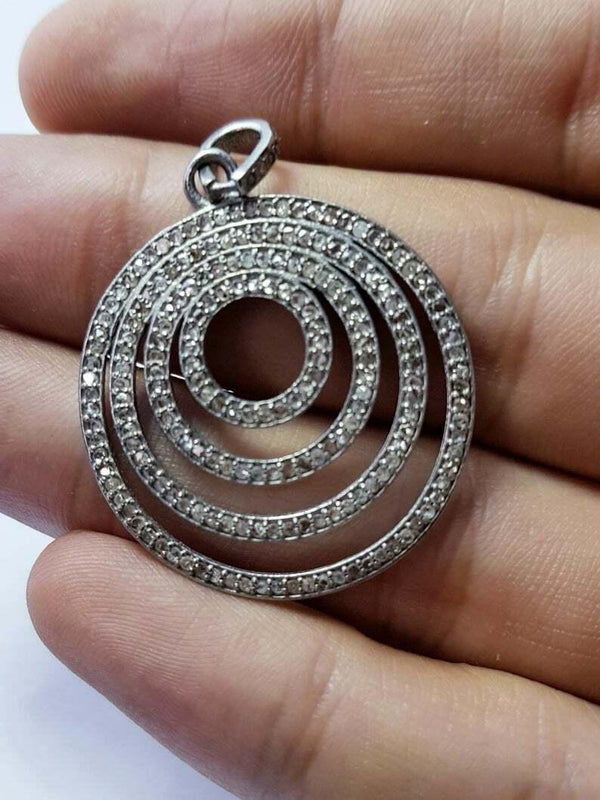 Antique Finish Pave Diamond Pendant 925 Silver Jewelry Diamond Round Pendant Spiral Necklace Circle Shape Pendant Fine Jewelry