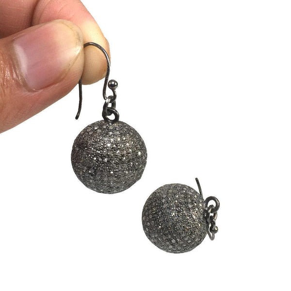 Pave Diamond Round Ball Earrings 925 Sterling Silver Hook Earring Handmade Diamond Fine Jewelry