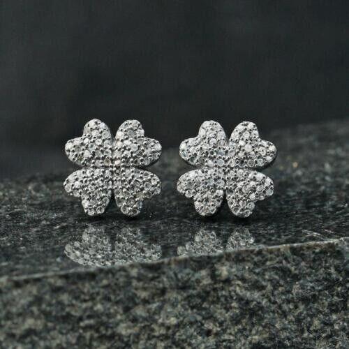 Pave Diamond Flower Stud Earrings Diamond Earring 925 Sterling Silver Women Earring Gift For Her Heart Design Earrings