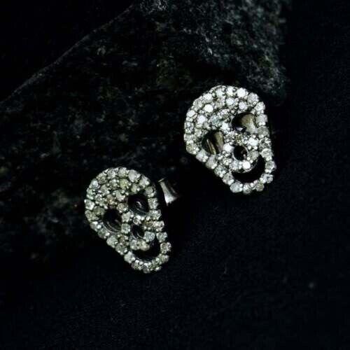 10x8mm Pave Diamond Skull Design Earrings Diamond Stud Earring 925 Sterling Silver Women Earring Gift For Her