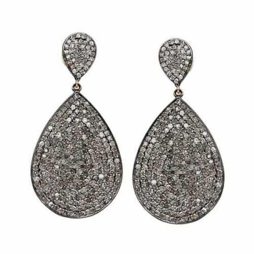 Pave Diamond Earrings Victorian Earrings Diamond Jewelry 925 Sterling Silver Gift For Her Women Earrings Anniversary Gifts