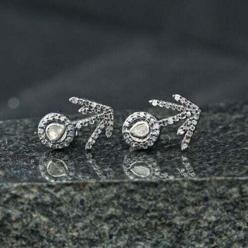 15x8mm Pave Diamond Designer Stud Earrings Rose cut Polki Diamond Earring 925 Sterling Silver Anniversary Birthday Gift For Her